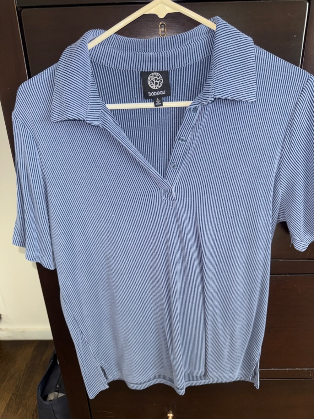 bobeau Blue & White Pinstripe Short Sleeve Polo Top